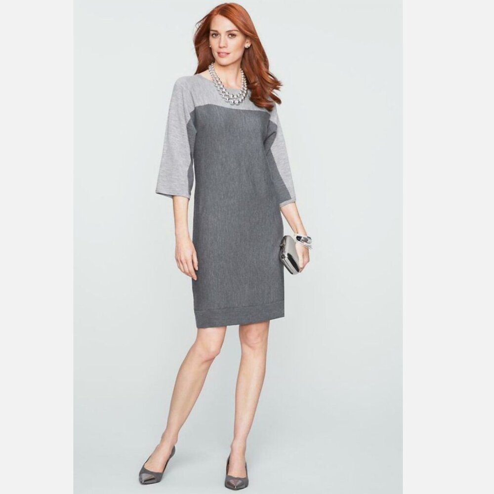Talbots Petite Small Merino Wool Dress Sheath Sweater Gray Color Block